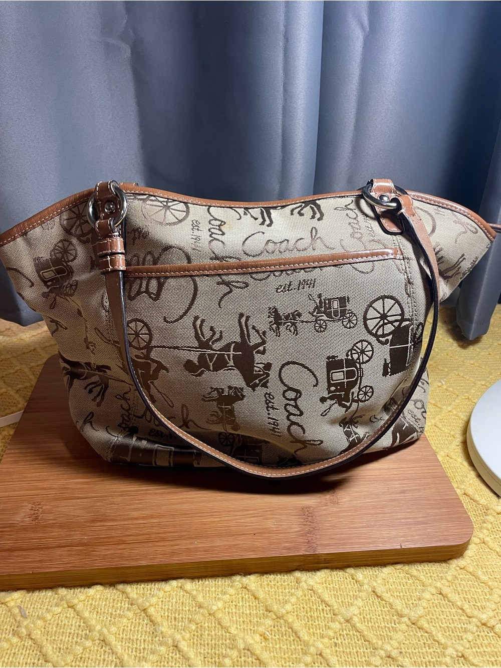 Coach Beige Signature Canvas Shoulder Bag with Brown Trim - Picture 4 of 16